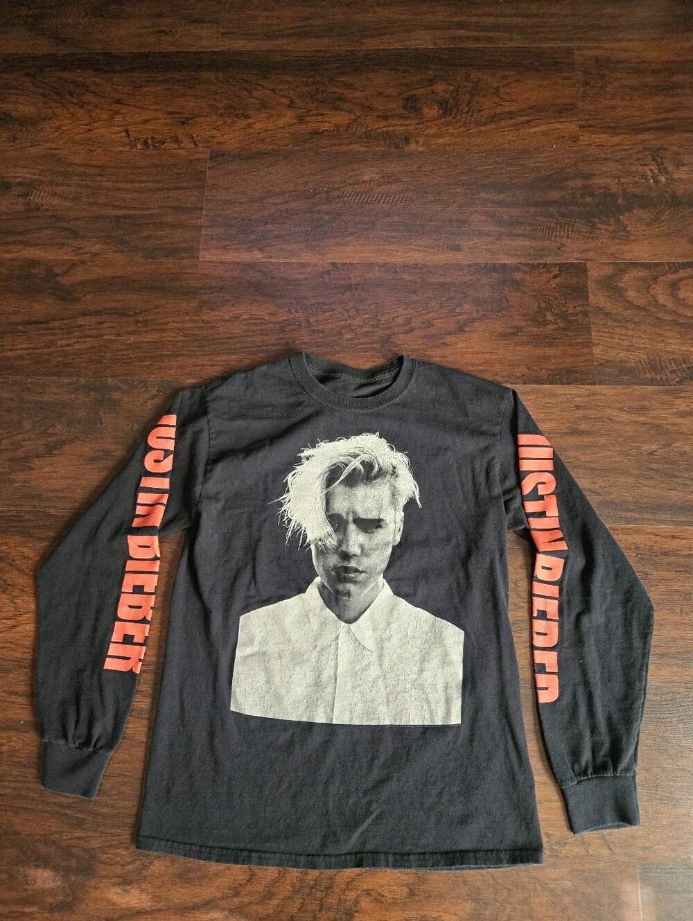 Justin Bieber Long-Sleeve Shirt M Black Purpose Tour Merch Graphic Tee Concert